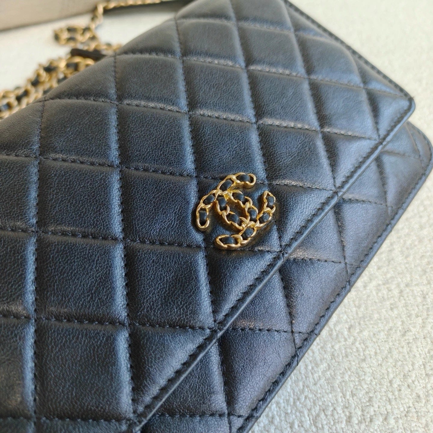 Chanel 19Bag WOC Lambskin Chain Shoulder Crossbody Black Gold Women Classic