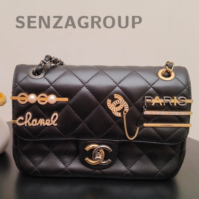 Chanel Lambskin Quilted Black Gold Chain Shoulder Bag Classic Women
