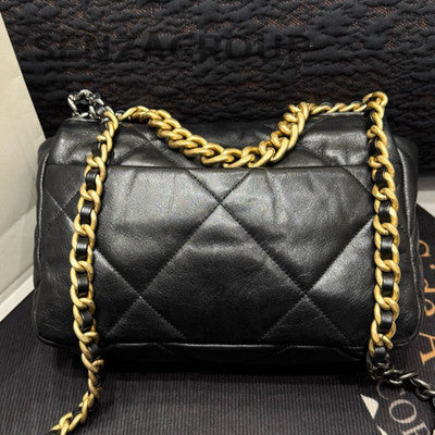 Chanel Black Gold 19 Bag Small Quilted Chain Shoulder Bag Classic Women