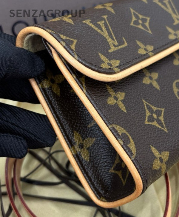 Louis Vuitton Monogram Long Wallet Crossbody Brown Orange Used Women Classic