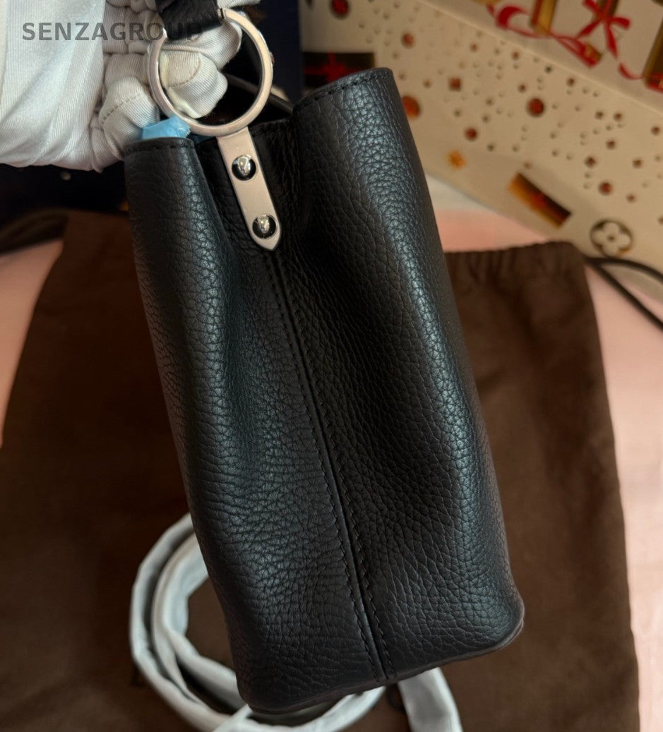 Louis Vuitton Capucines BB Calfskin Top Handle Bag Crossbody Black Silver Women