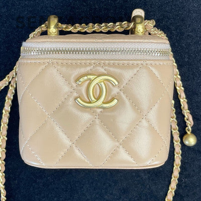 Chanel Pink Quilted Double Gold Pearl Mini Box Chain Crossbody Bag