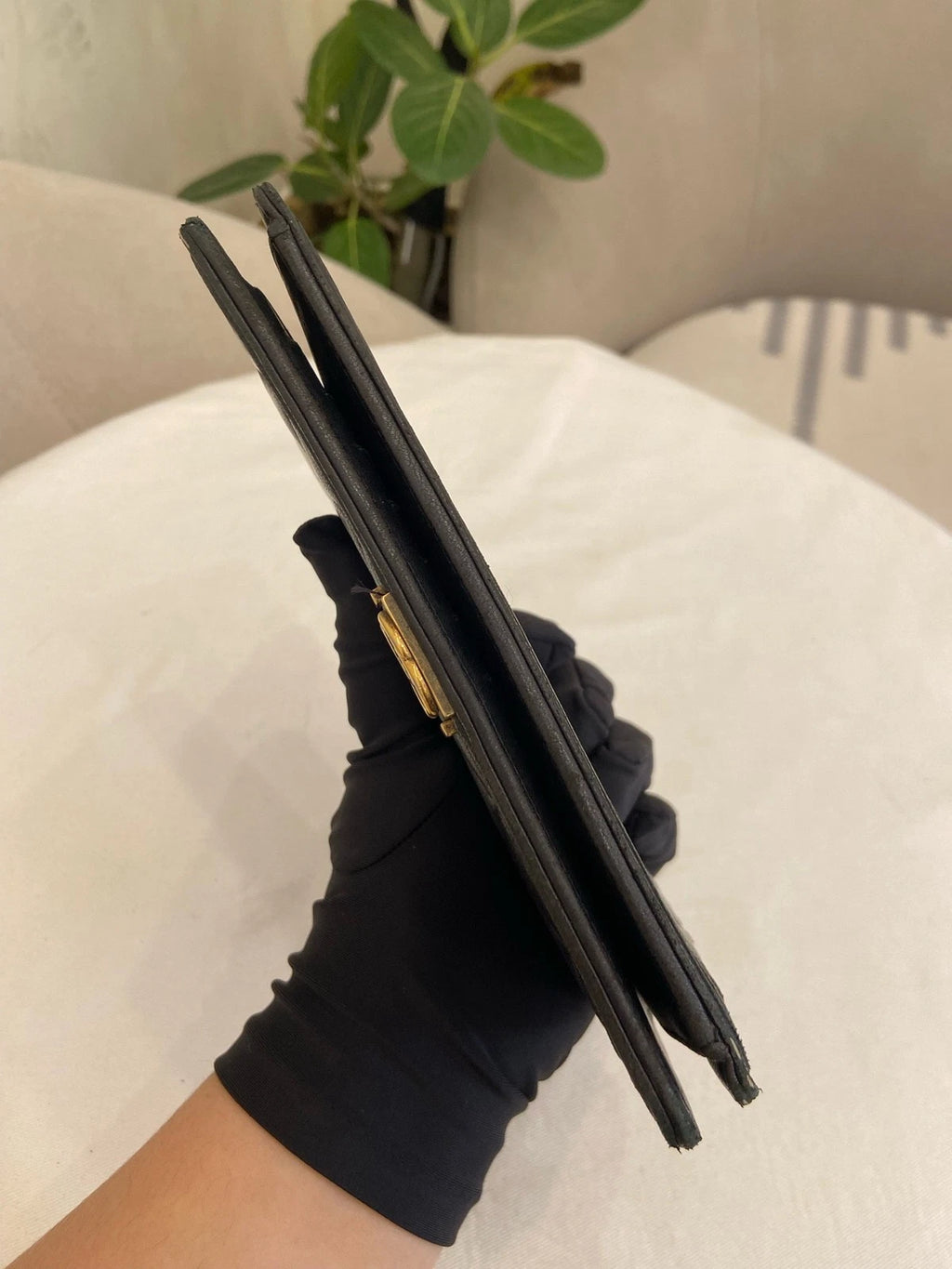 Chanel Leboy Diamond Long Wallet Black Gold Used Women Classic