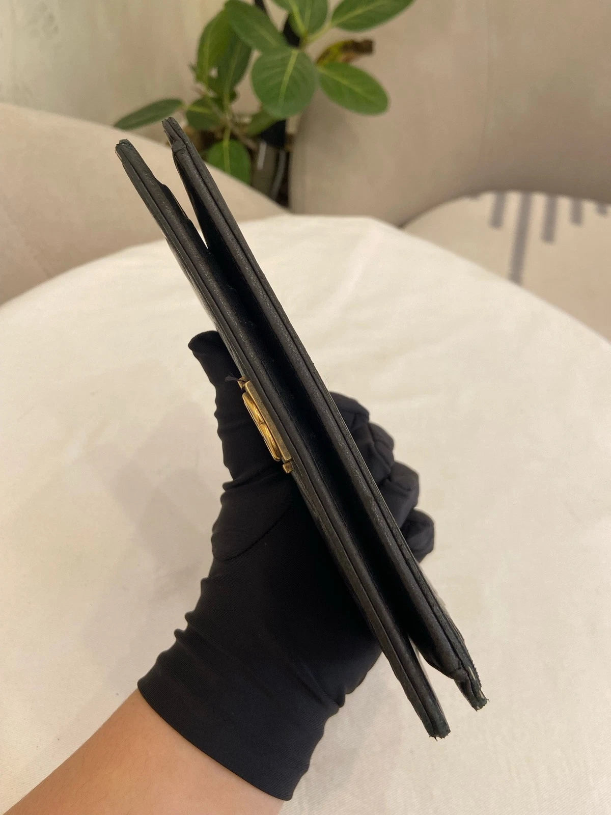 Chanel Leboy Diamond Long Wallet Black Gold Used Women Classic