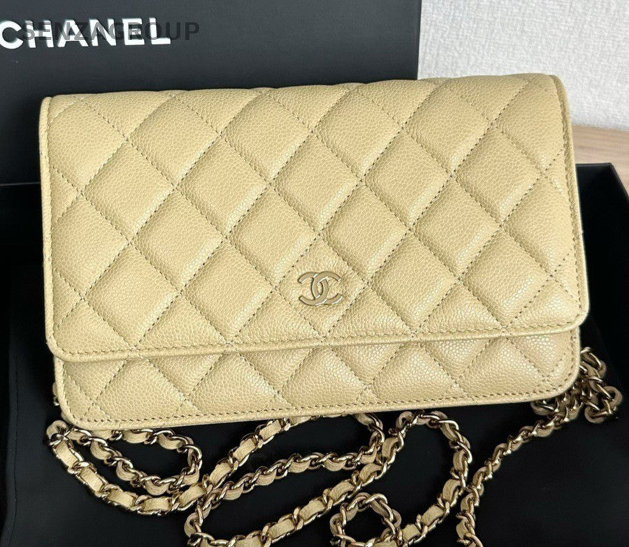 Chanel Diamond WOC Chain Shoulder Bag Crossbody Yellow Gold Women Classic