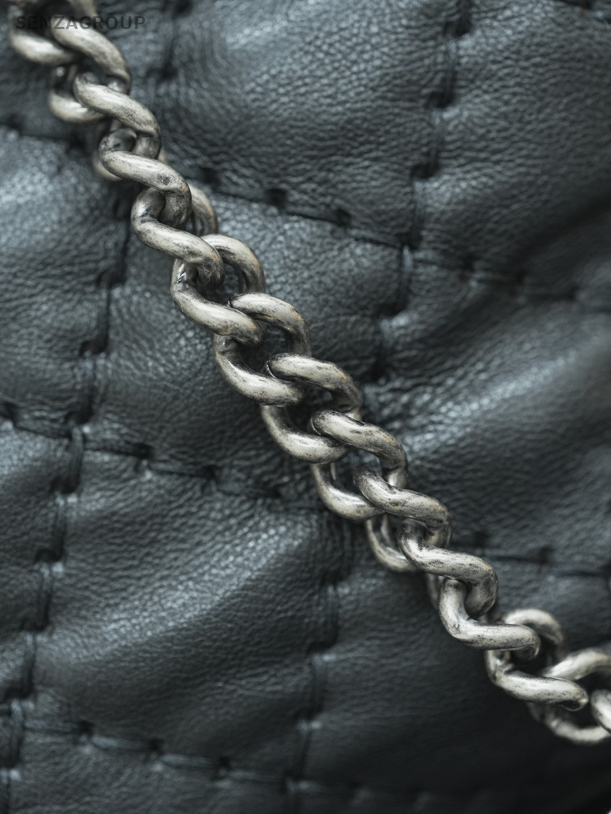 CHANEL Classic External suture line tote Shoulder bag Black Silver