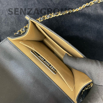 Chanel Quilted Black Gold Pearl Vertical Chain Shoulder Crossbody Bag