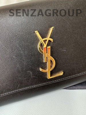 YSL Classic Caviar Chain Shoulder Crossbody Bag Medium Black Gold Women