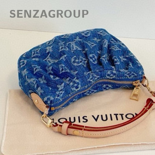 Louis Vuitton Valley Monogram Hobo Shoulder Bag Blue Gold Women Classic
