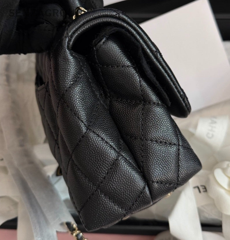Chanel Cocohandle Mini Diamond Top Handle Bag Chain Crossbody Black Gold Women