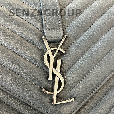 Saint Laurent YSL Small Gray Messenger Bag Silver Chain Crossbody Women