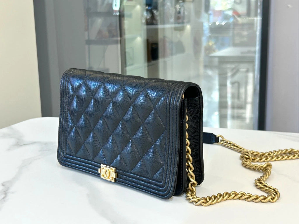 CHANEL Leboy Black Gold WOC Crossbody Bag For Women