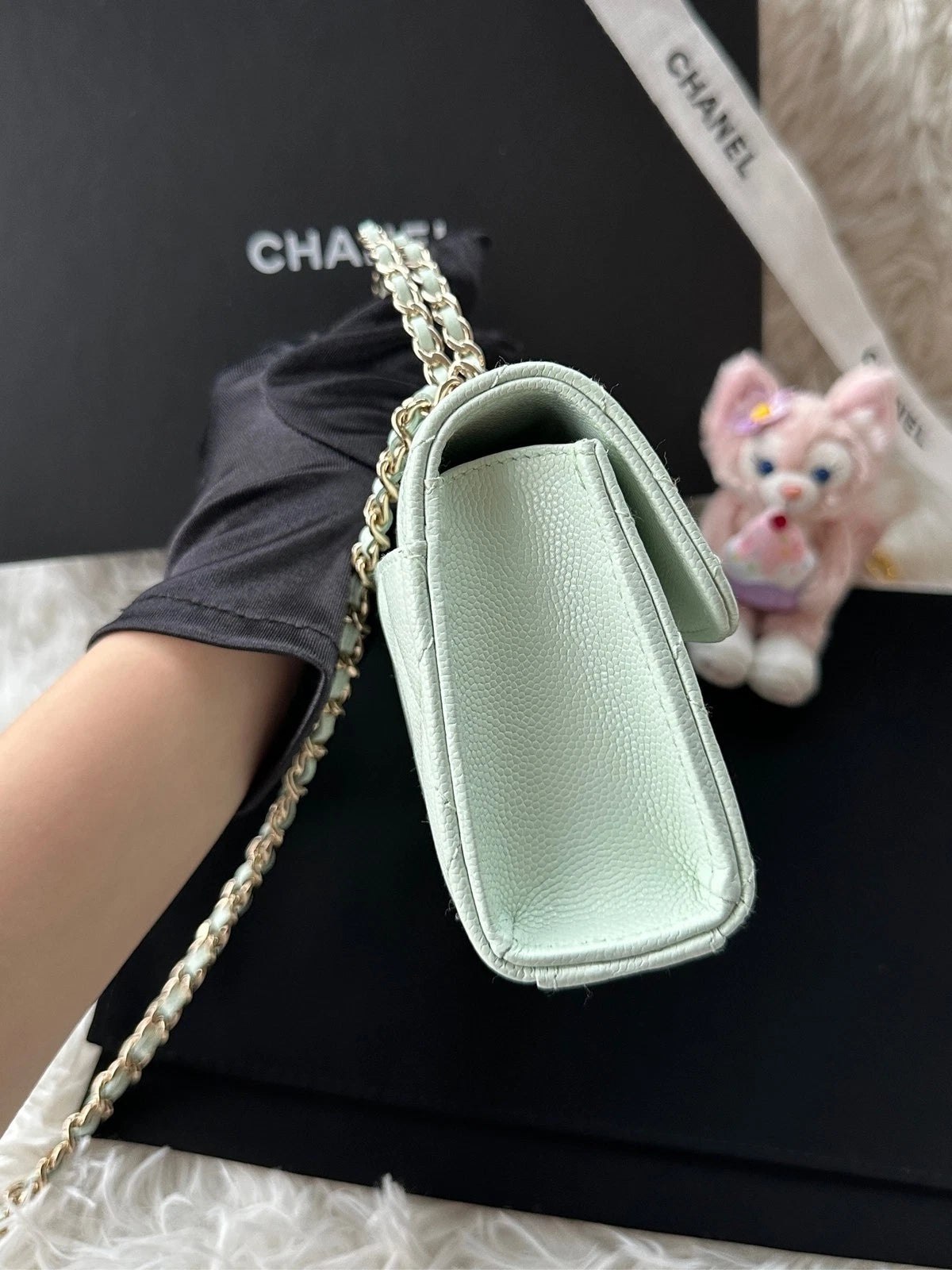 CHANEL Kelly Top Handle Bag Light Green Leather For Women