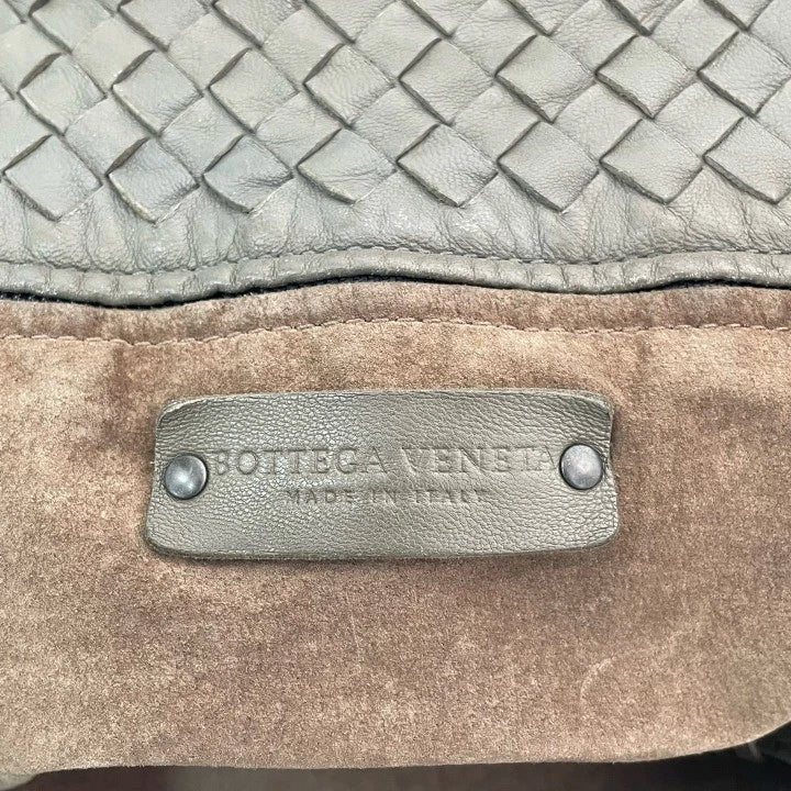 Bottega Veneta Woven Leather Green Tote Shoulder Handbag For Women Pre-owned