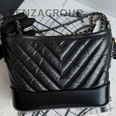 Chanel Black Gold Chevron Gabrielle Hobo Chain Shoulder Bag