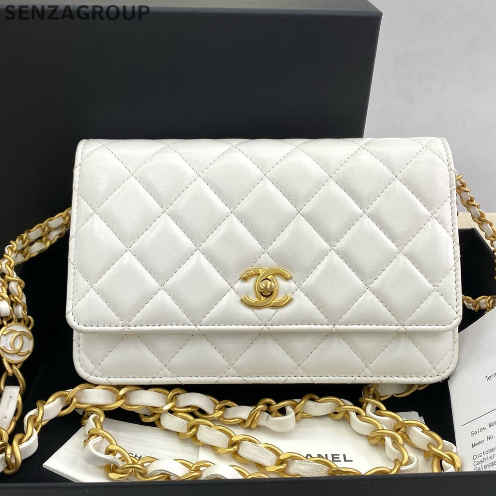 Chanel WOC Quilted Chain Shoulder Bag in White Gold - Classic Women's