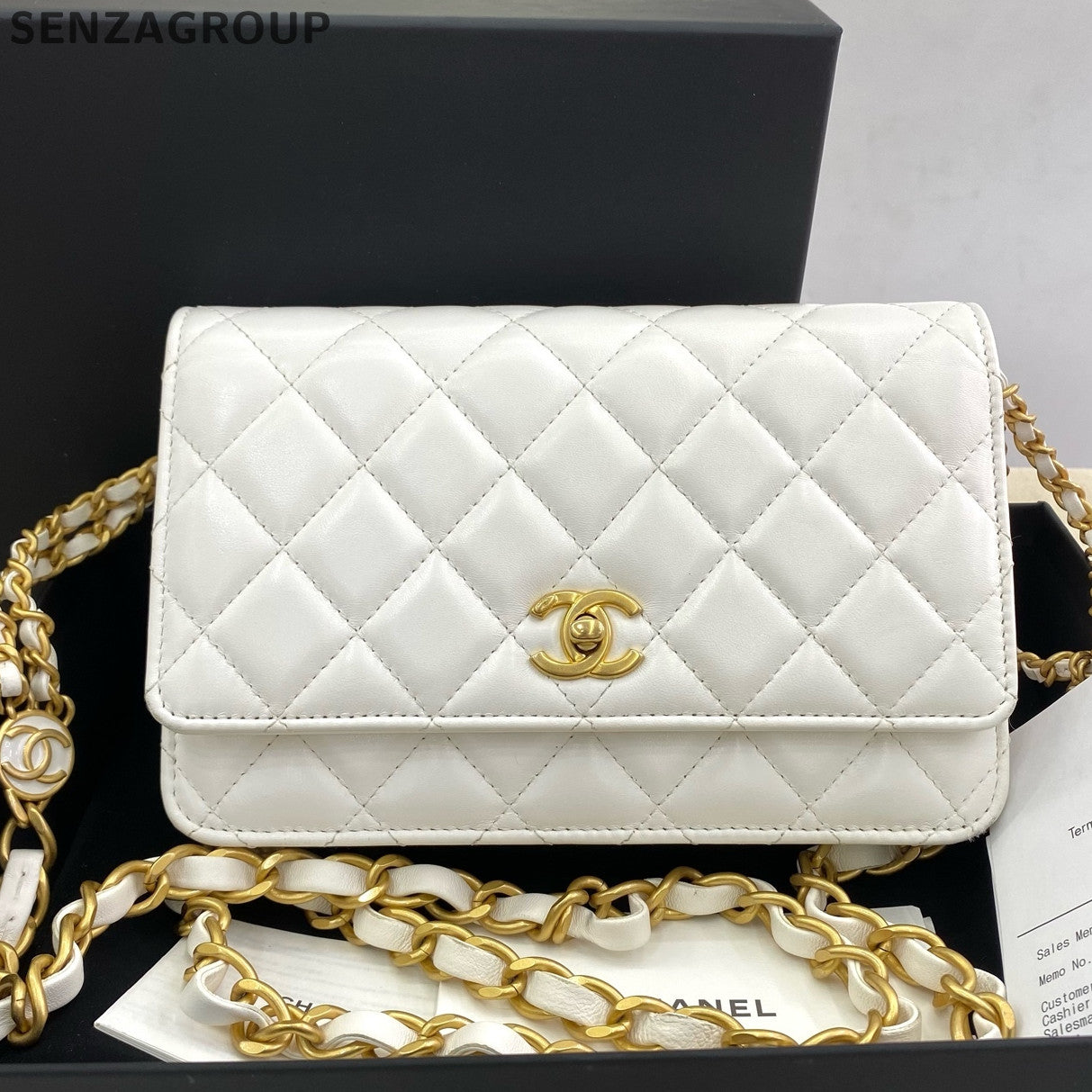 Chanel WOC Quilted Chain Shoulder Bag in White Gold - Classic Women's