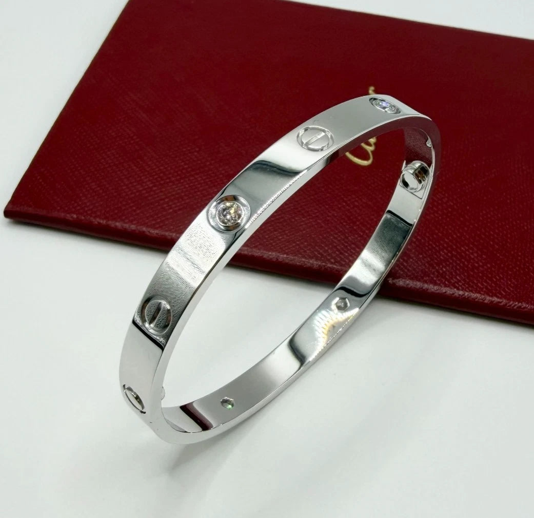 Cartier Love Classic Bracelet 4 Diamonds 18K White Gold Bangle Size17