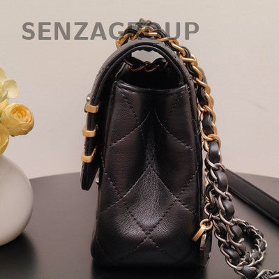 Chanel Lambskin Quilted Black Gold Chain Shoulder Bag Classic Women