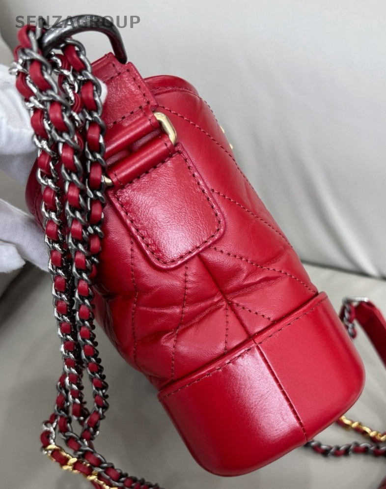 Chanel Gabrielle PM Quilted Leather Hobo Shoulder Crossbody Bag Deep Red Women