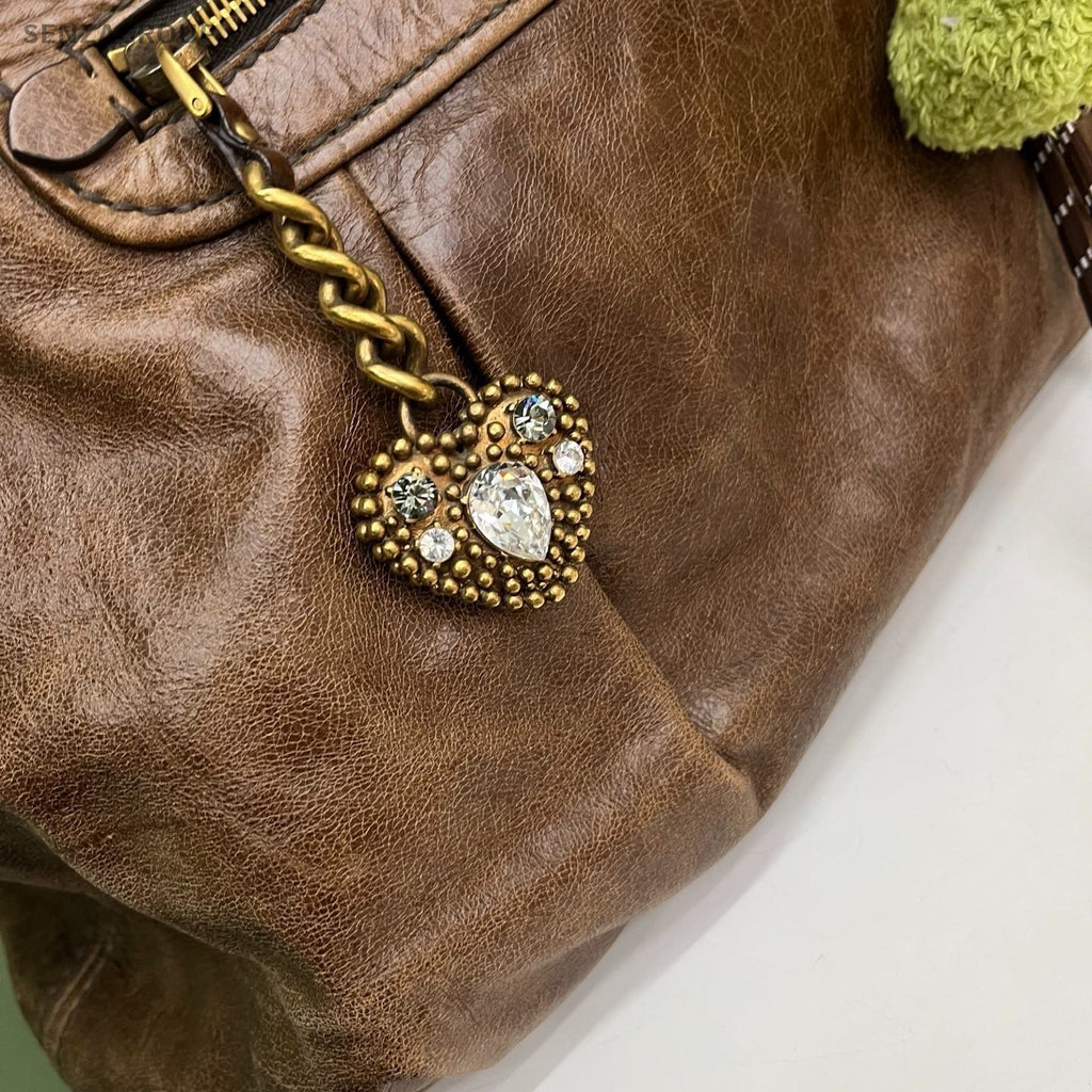 Miu Miu Coffer 2Way Crossbody Top Handle Bag Brown Gold Women Classic Fashion