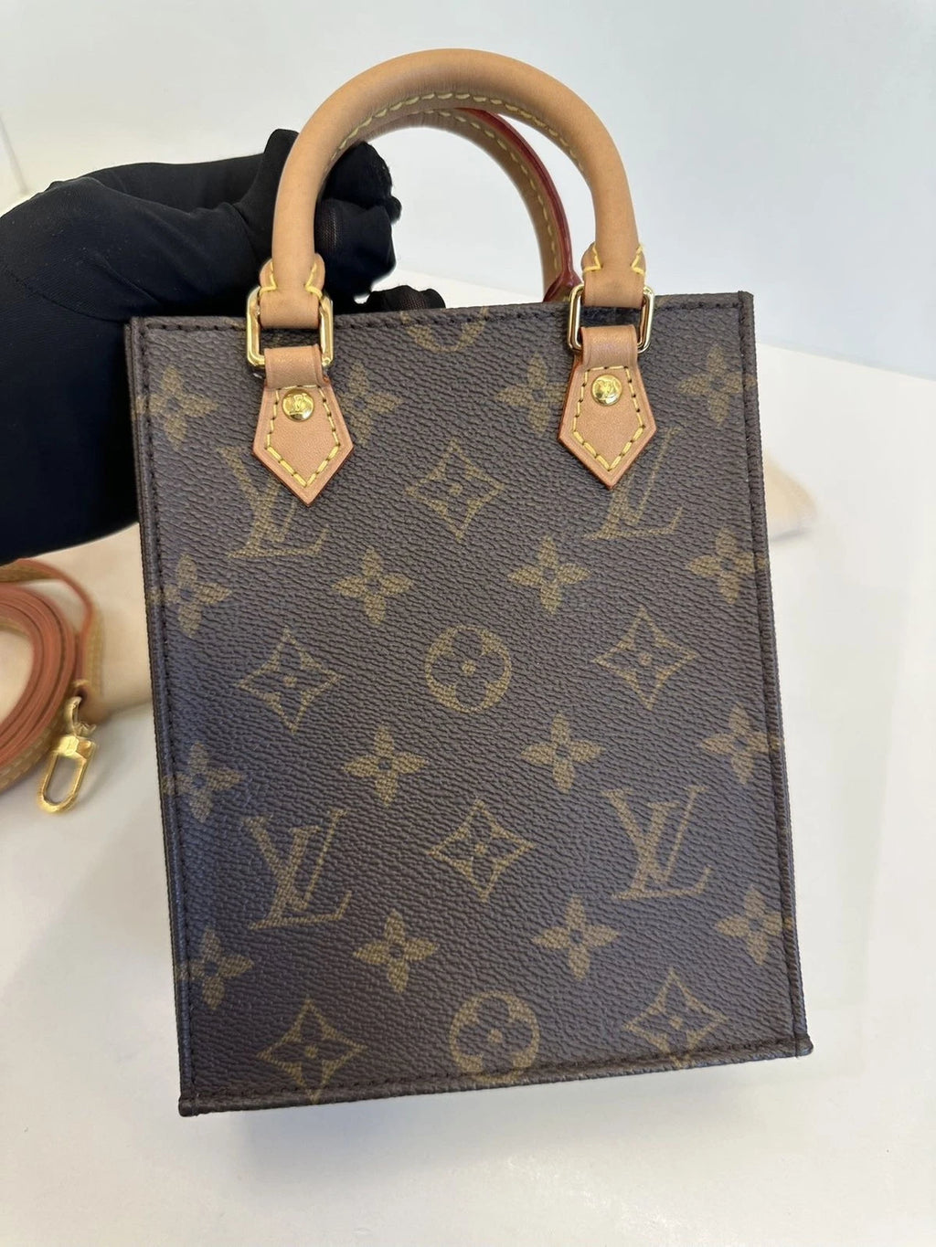 Louis Vuitton Tote Mini Monogram Top Handle Crossbody Bag Brown Women Classic