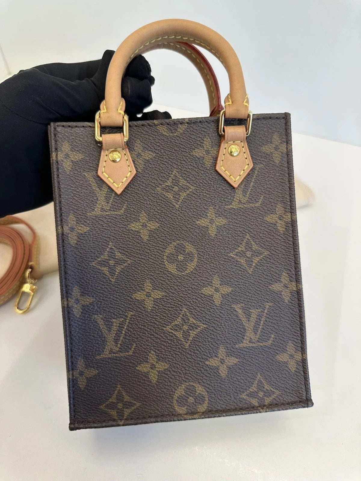 Louis Vuitton Tote Mini Monogram Top Handle Crossbody Bag Brown Women Classic