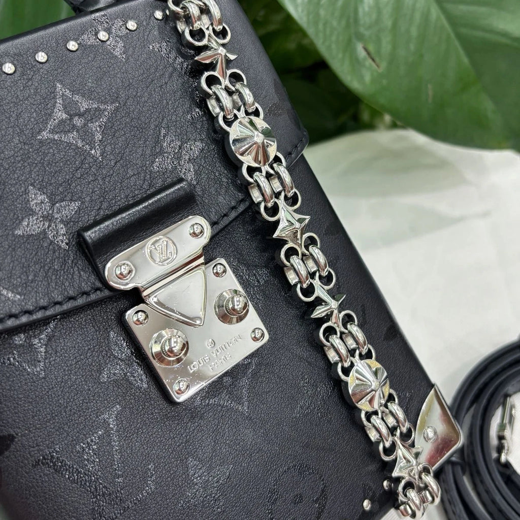 Louis Vuitton Camera Box Chain Shoulder Bag Crossbody Black Silver Women