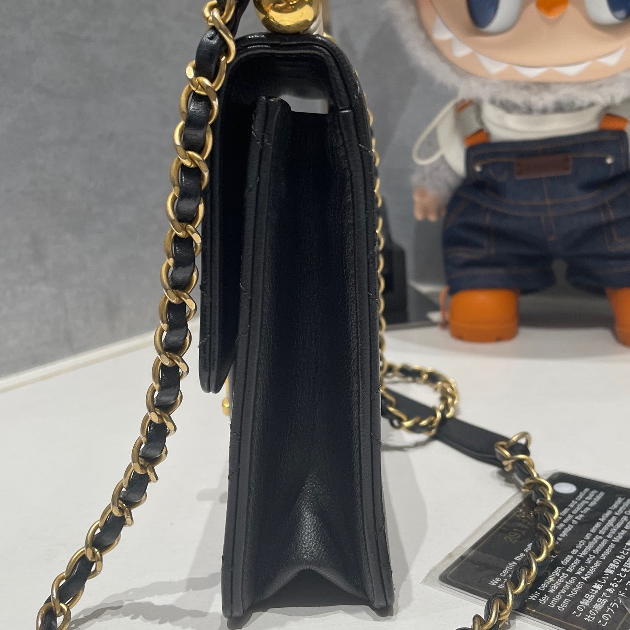 Chanel Black Gold Pearl Chain Shoulder Crossbody Bag Classic Quilted
