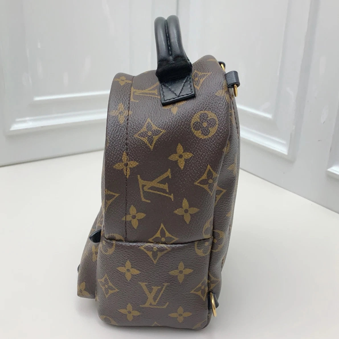 Louis Vuitton Palm Spring Monogram Canvas Backpack Brown Gold Women Classic