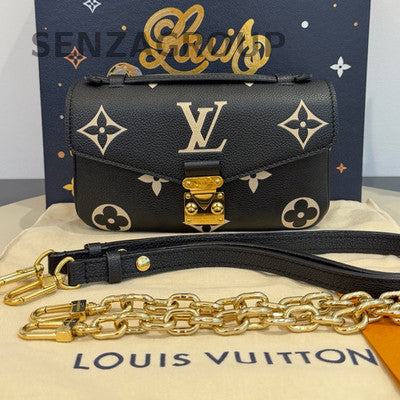 Louis Vuitton Monogram Messenger Bag Black White Chain Strap Women