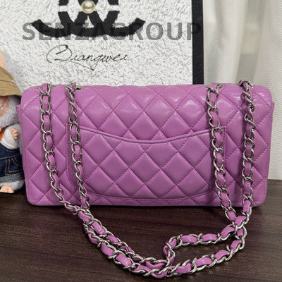Chanel Classic Flap Lamb Leather Purple Silver Chain Shoulder Crossbody Bag