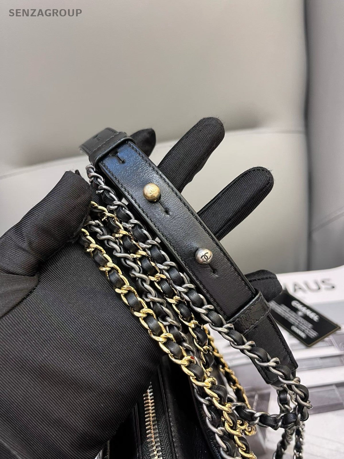 CHANEL Gabrielle PM Diamond Pattern Chain Shoulder bag Black Silver Women