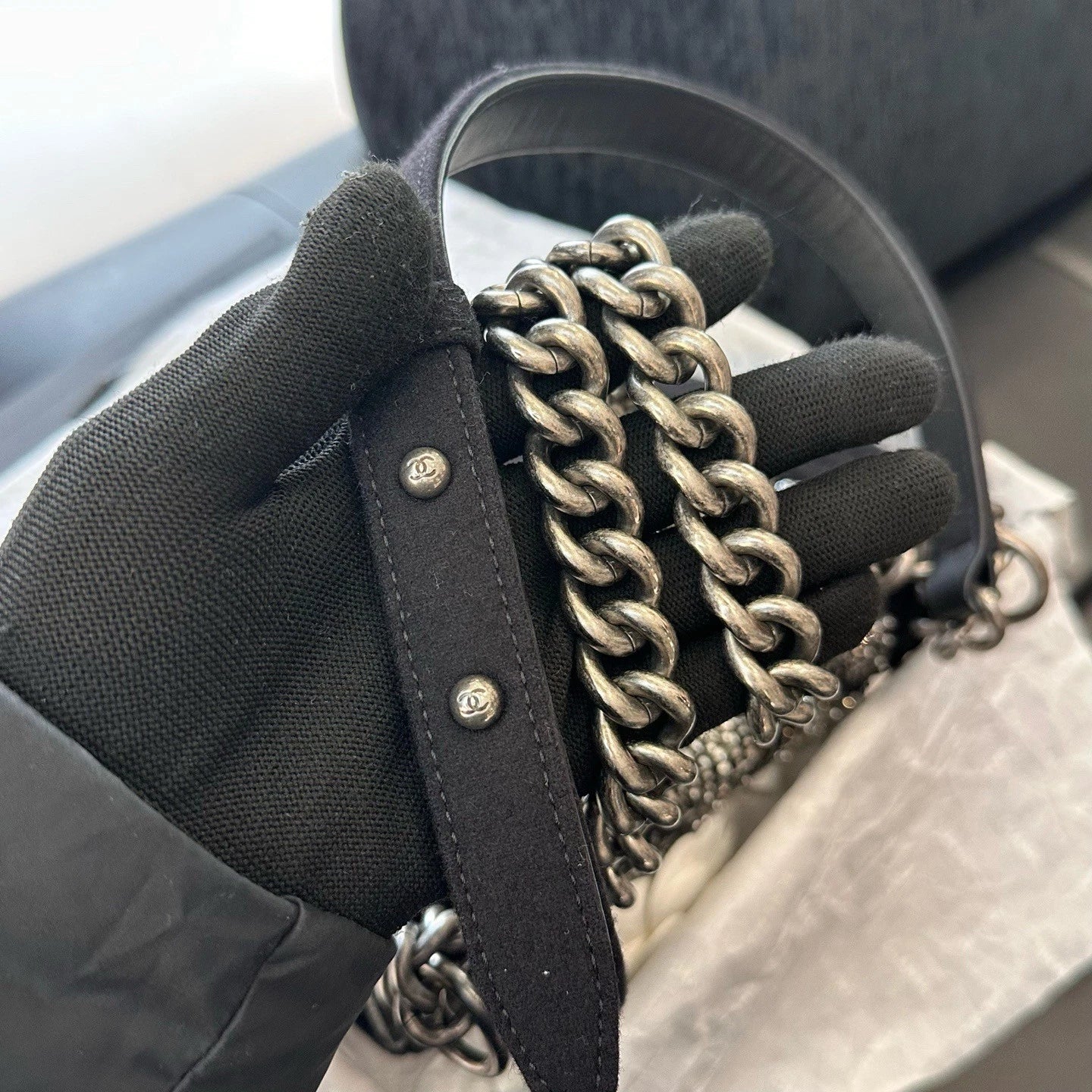 Chanel Leboy PM Chain Shoulder Crossbody Black Silver Women Classic