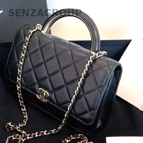 Chanel Diamond 3Way Top Handle Bag Chain Shoulder Bag Crossbody Black Gold Women