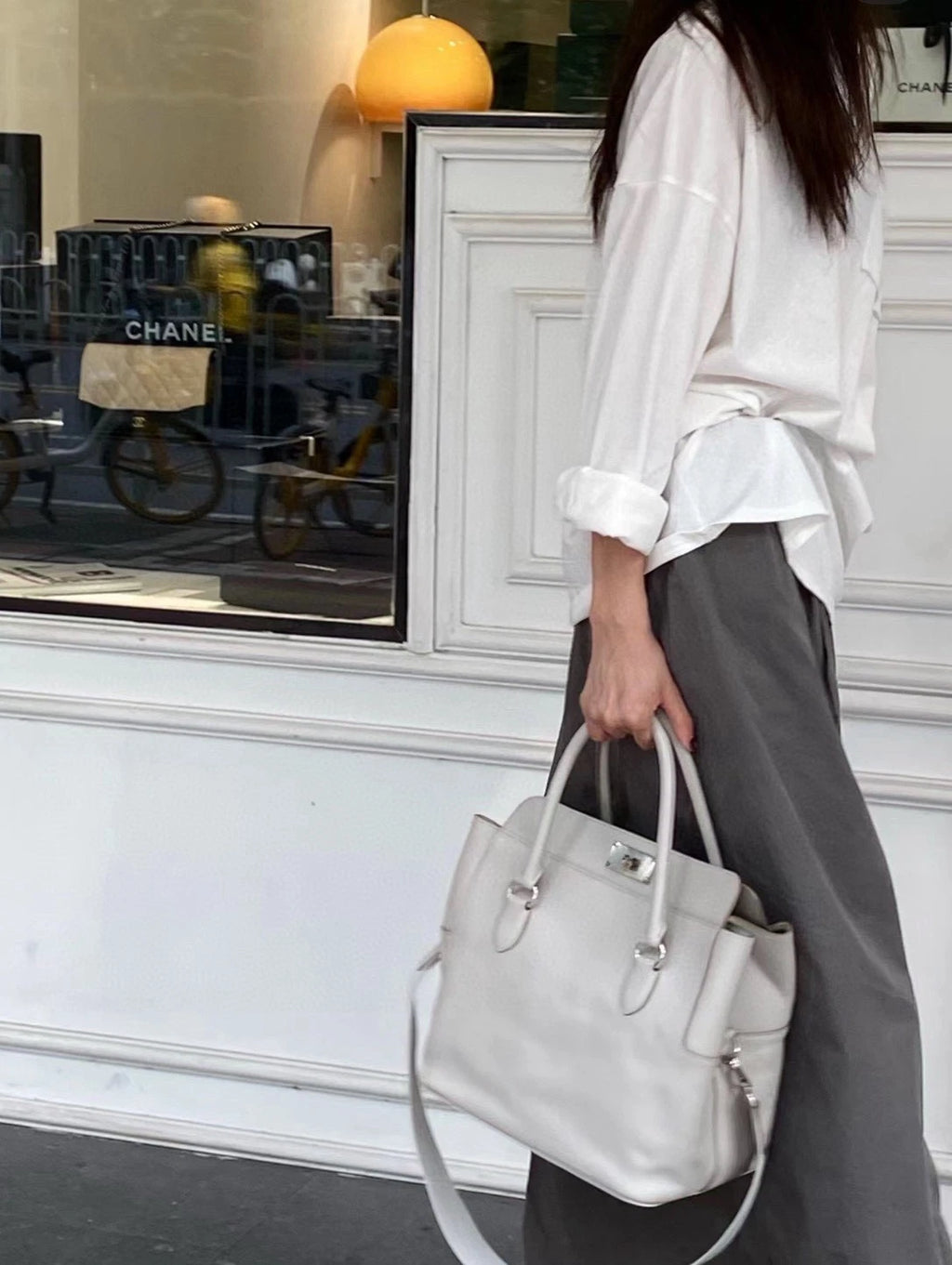 Hermes Toolbox 26 Evercolor Leather Gray Top Handle Bag For Women