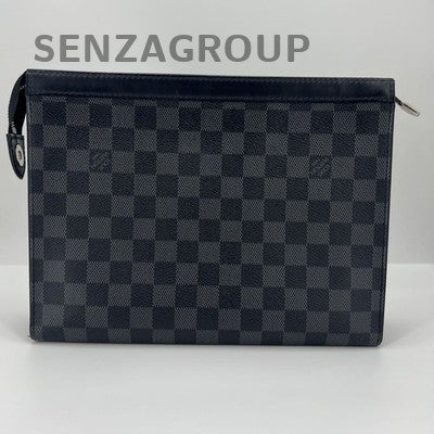 Louis Vuitton Damier Graphite Canvas & Leather Men's Clutch Bag Grey Silver
