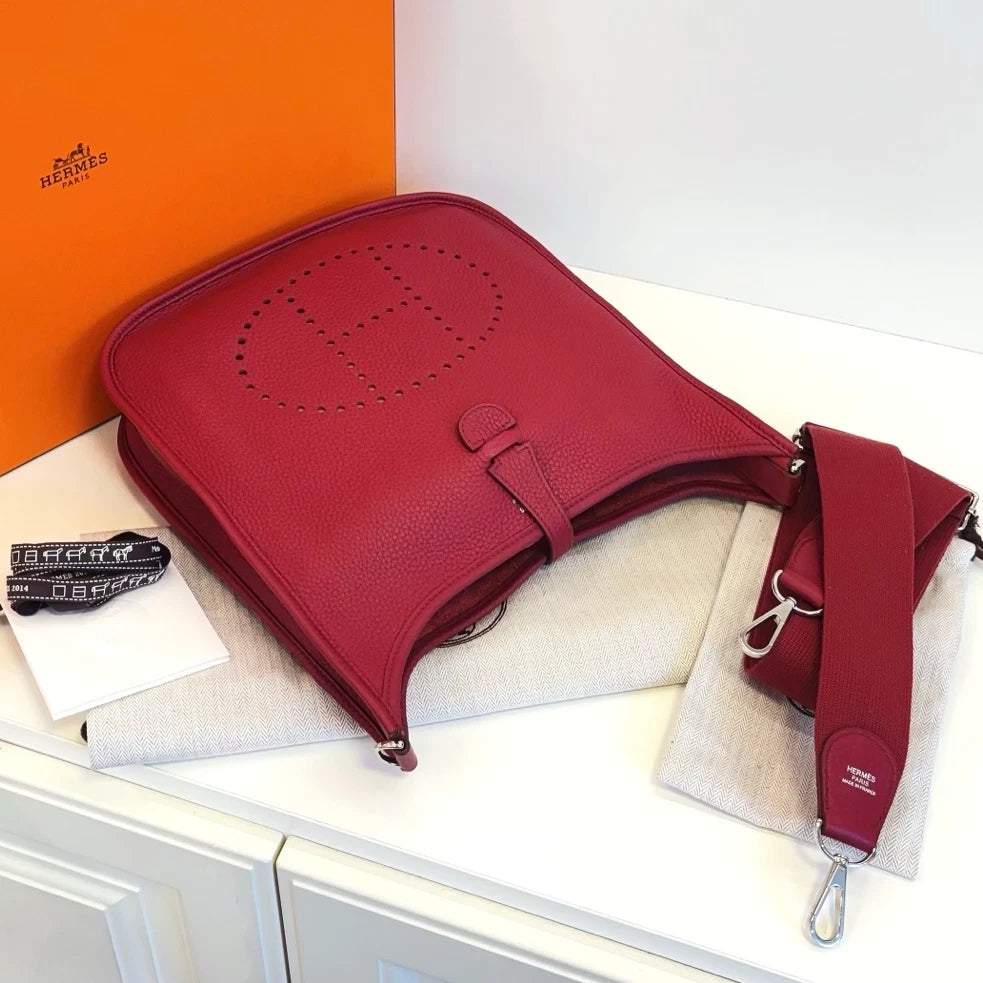 Hermes Evelyne29 Shoulder Bag Crossbody Used Women Red Silver Classic