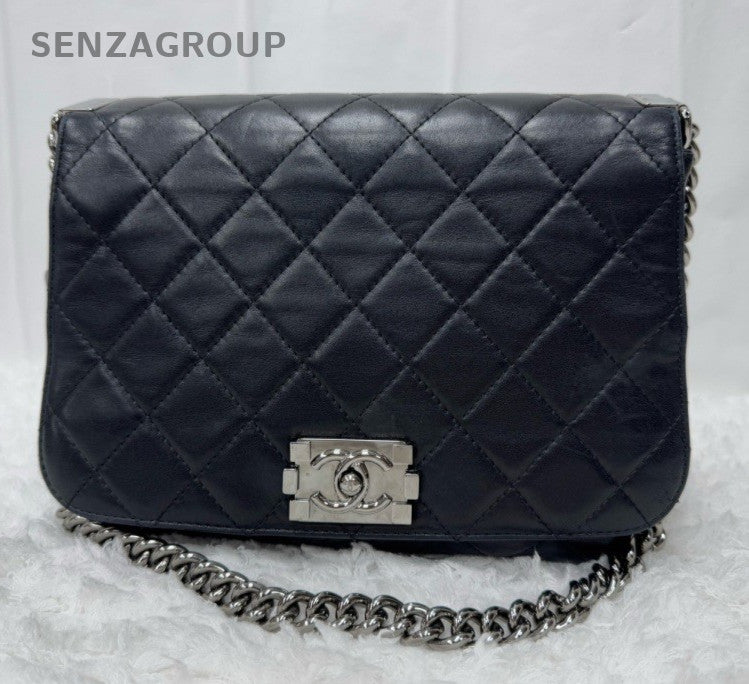 Chanel Leboy Chain Diamond Shoulder Bag Crossbody Black Silver Women Classic