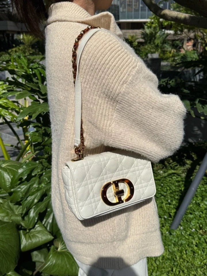 Authentic Dior Caro White Calfskin Shoulder Bag For Women
