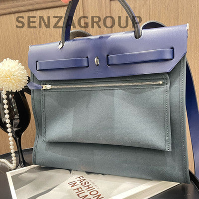 Hermès Herbag Blue Silver Hardware Handbag Shoulder Bag Classic Women