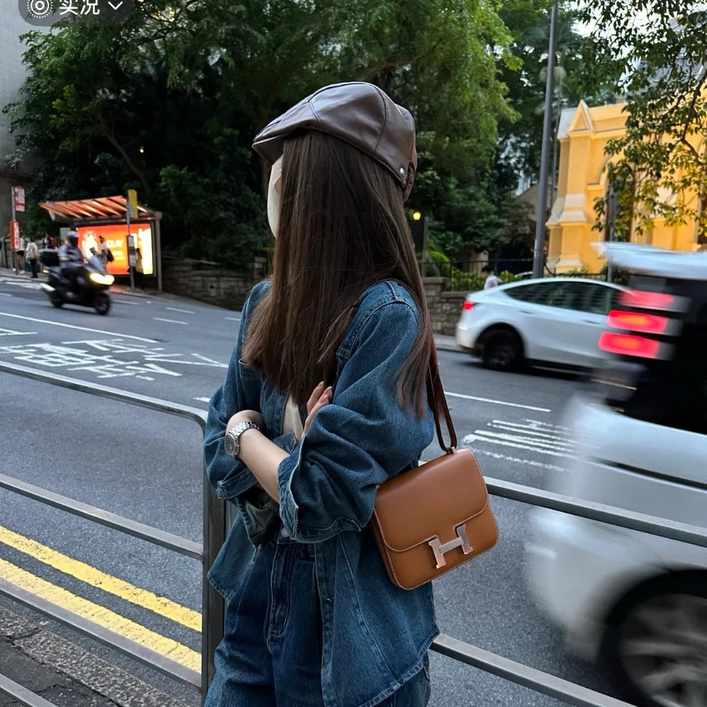 Excellent Hermes Constance19 Epsom Brown Shoulder Bag Crossbody Gold Hardware