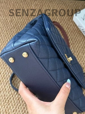 Chanel Coco Handle Blue Gold Quilted Chain Crossbody Bag Classic