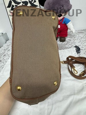 Prada Brown Canvas Tote Shoulder Crossbody Bag Women Classic Fashion