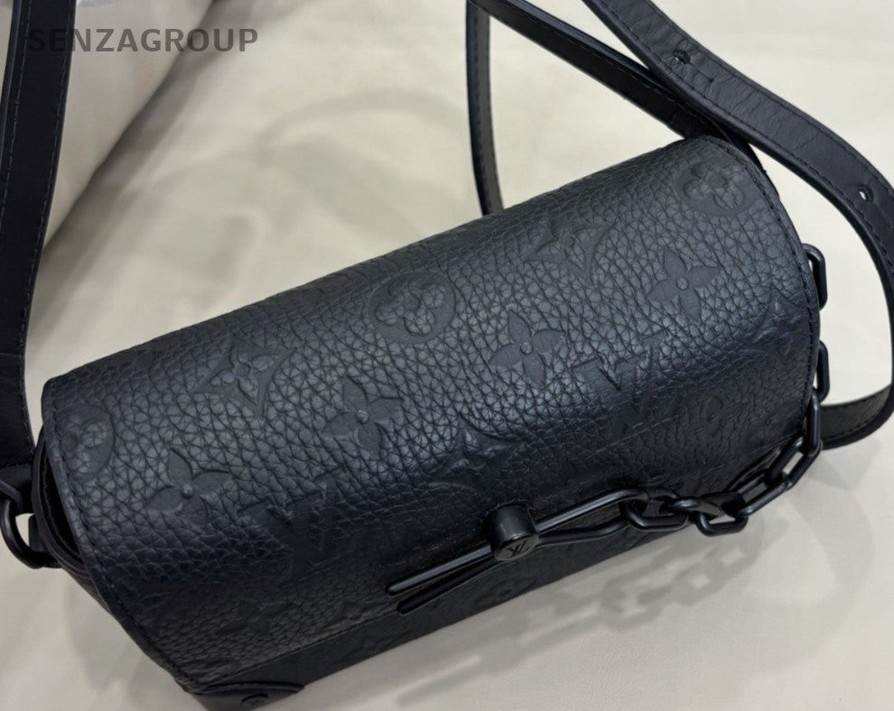 Louis Vuitton Steamer Embossed Full Leather Box Shoulder Crossbody Bag Black