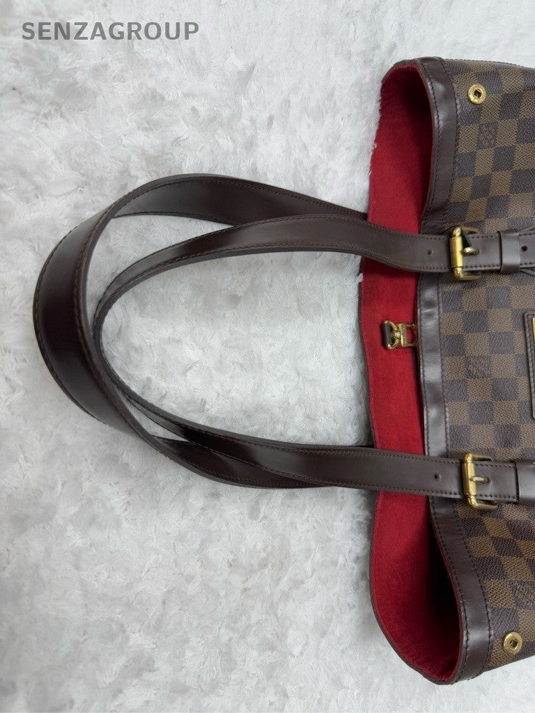 Louis Vuitton Damier MM Shoulder Bag Brown Red Gold Women Classic Designer