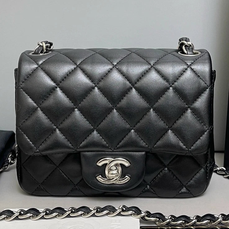 Chanel Classic Flap Black Silver Diamond Crossbody Bag Women Classic