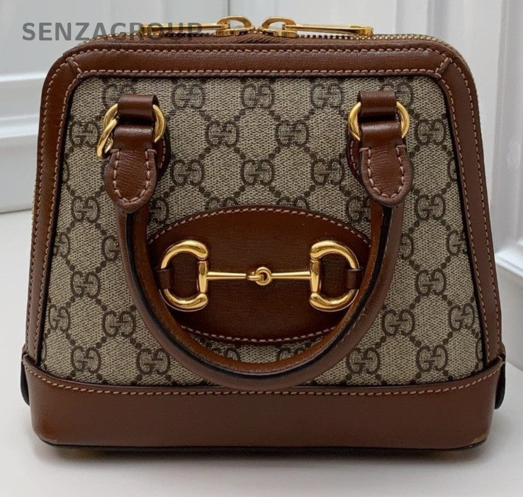 GUCCI 1955 Series Mini Horsebit Shell Top Handle Shoulder Crossbody Bag Brown