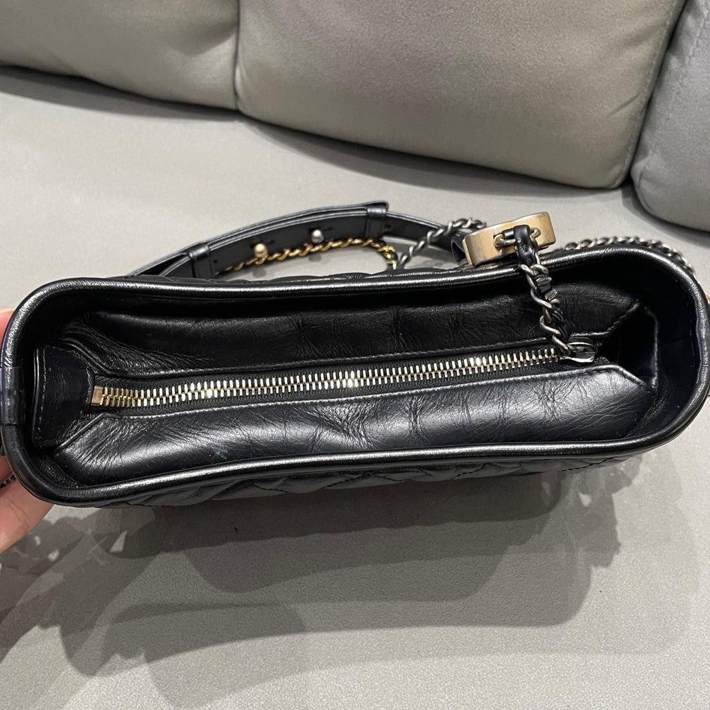 Chanel Gabrielle Small Chevron Chain Bag Black Gold Classic Women's