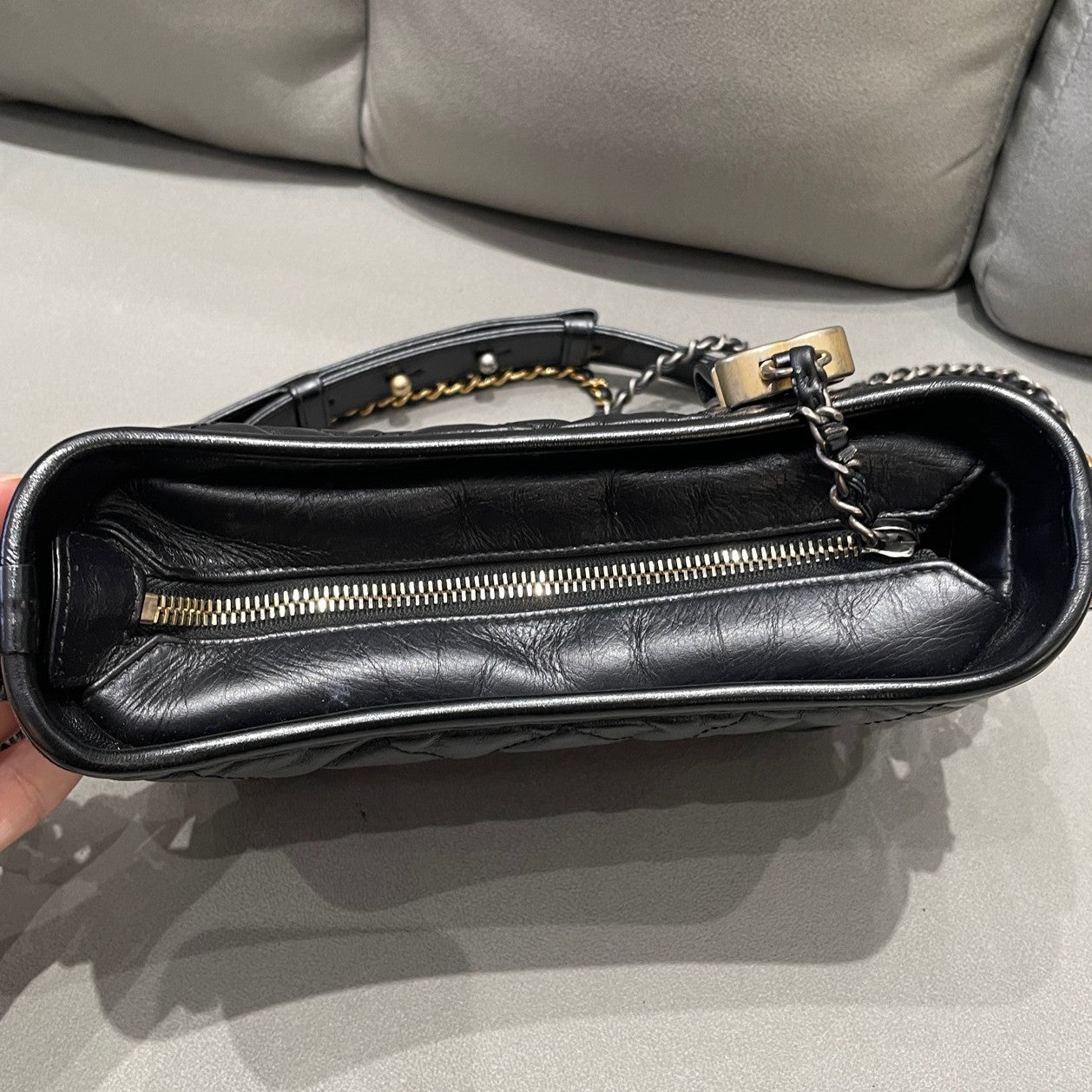 Chanel Gabrielle Small Chevron Chain Bag Black Gold Classic Women's